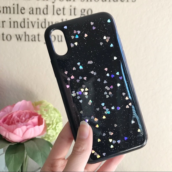 🌷IPHONE CASE | Black Holographic Heart Glitter - Picture 5 of 8